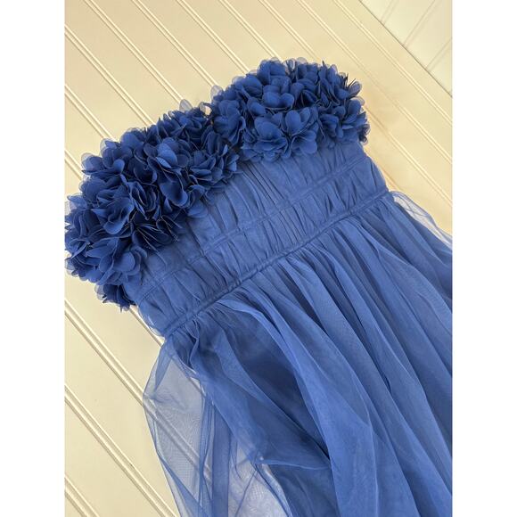 NWT Lulus Chic Spectacle Navy 3D Applique Strapless Maxi Dress Strapless Size S - Picture 4 of 10